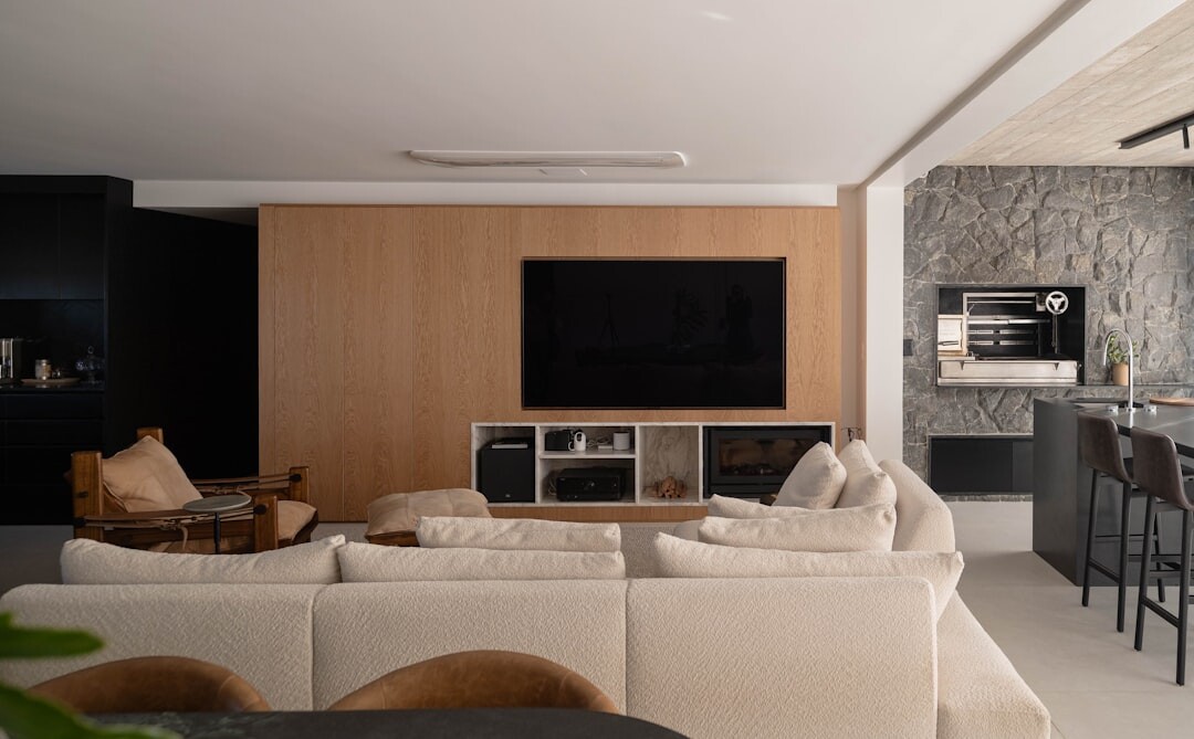 Modern minimalist interior with natural stone and wood