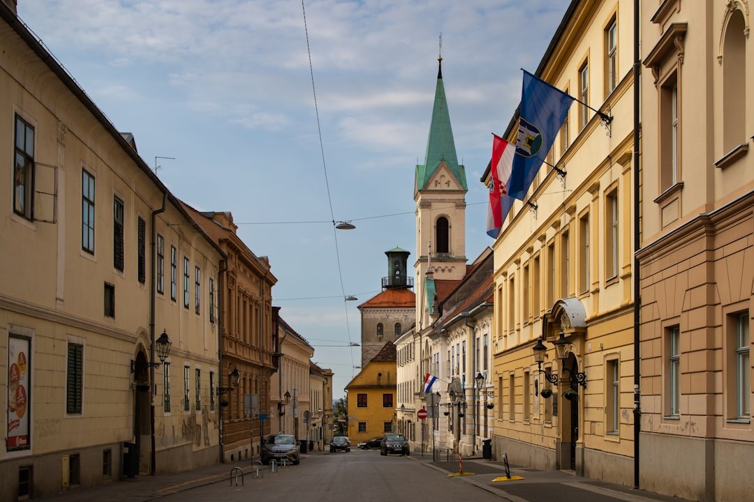 Zagreb cathedral spires above autumn rooftops