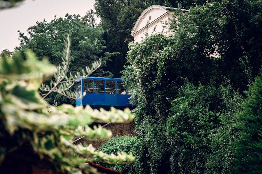 Zagreb tram gliding through misty morning street